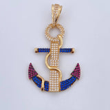 Pendant Anchor 6.85gr / 4.8cm / Fuchsia Blue White Zircons Two 18K Golds Black Yellow &