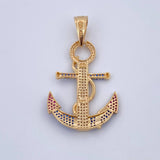 Pendant Anchor 6.85gr / 4.8cm / Fuchsia Blue White Zircons Two 18K Golds Black Yellow &
