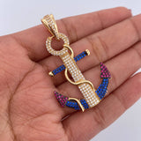 Pendant Anchor 6.85gr / 4.8cm / Fuchsia Blue White Zircons Two 18K Golds Black Yellow &
