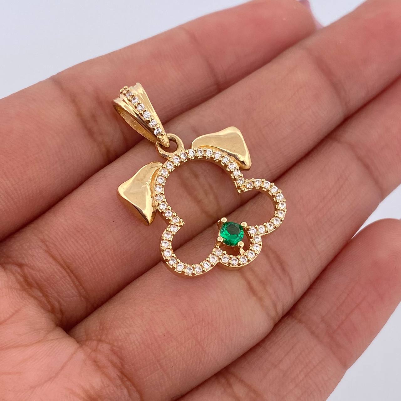 Pendant Dog Silhouette 3.3gr / 2.6cm / Green and White Zircons 18K Yellow Gold &