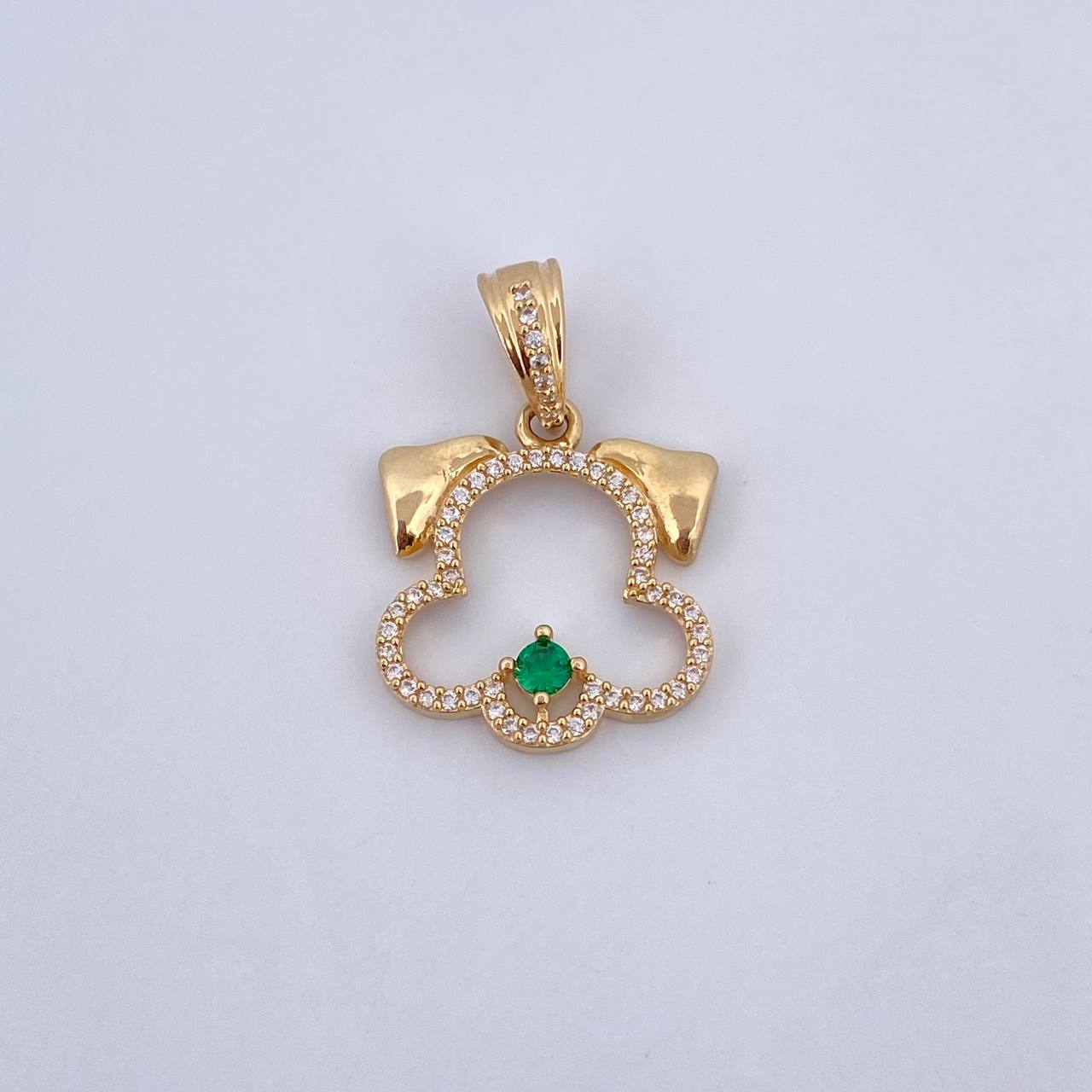 Pendant Dog Silhouette 3.3gr / 2.6cm / Green and White Zircons 18K Yellow Gold &
