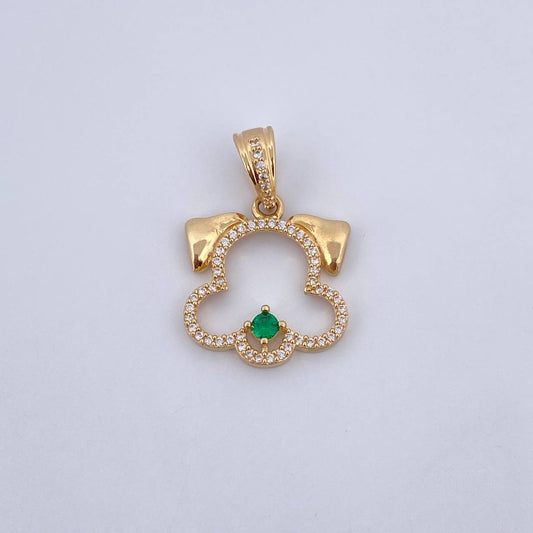 Pendant Dog Silhouette 3.3gr / 2.6cm / Green and White Zircons 18K Yellow Gold &