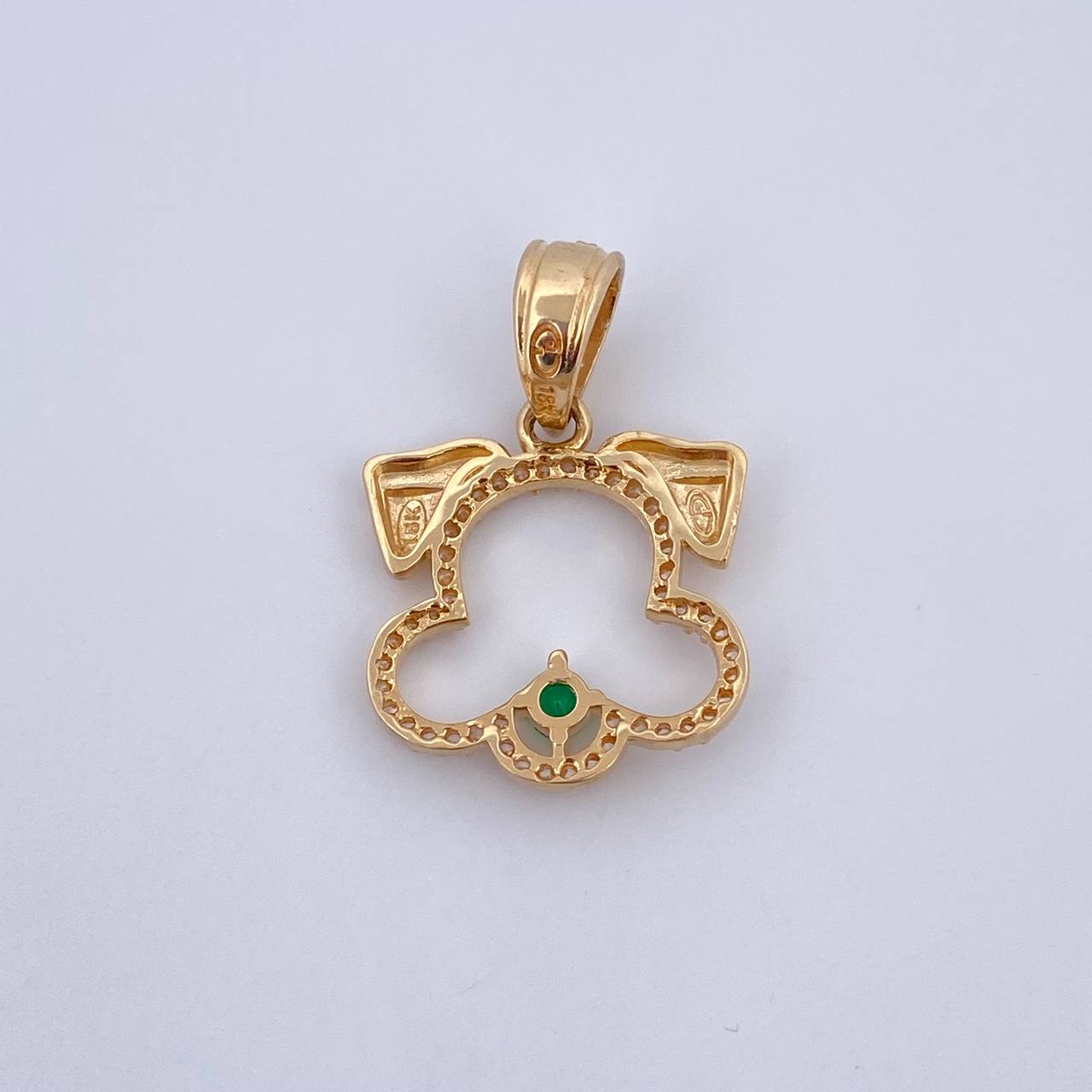 Pendant Dog Silhouette 3.3gr / 2.6cm / Green and White Zircons 18K Yellow Gold &