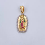 Dije Virgen Guadalupe 5.1gr / 3.6cm / Circones Fucsias Verdes Blancos Dos Oros Amarillo Blanco 18K &