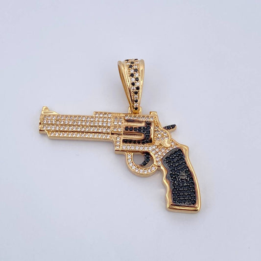 Pendant Gun 10gr / 4.6cm / Black and White Zircons Two Golds Black Yellow 18K &