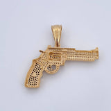 Pendant Gun 10gr / 4.6cm / Black and White Zircons Two Golds Black Yellow 18K &