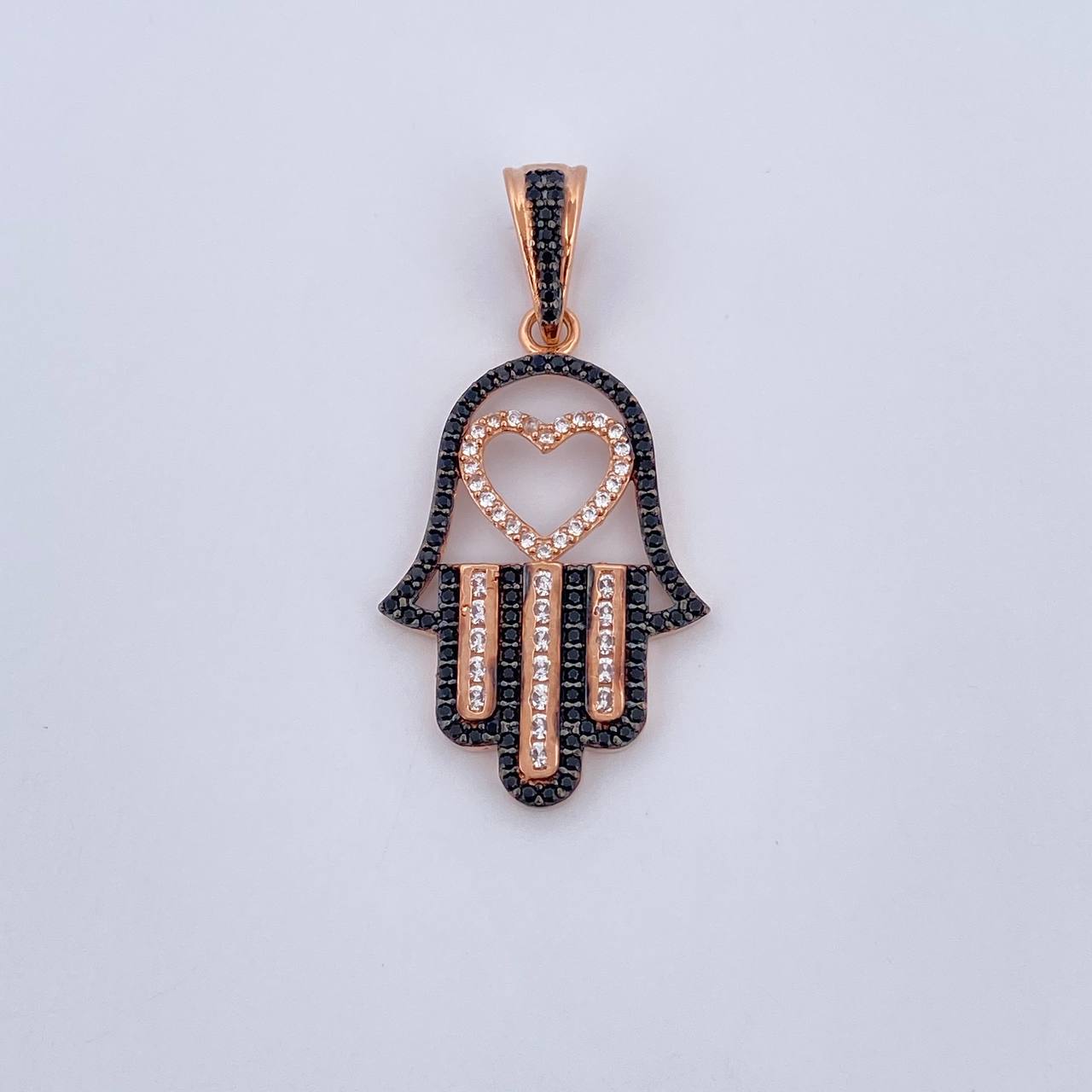 Pendant Hamsa Hand 4.05gr / 4cm / Black and White Zircons 18K Rose Gold &