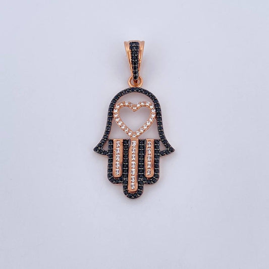 Pendant Hamsa Hand 4.05gr / 4cm / Black and White Zircons 18K Rose Gold &