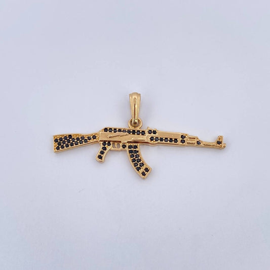 Pendant Rifle Weapon 3.25gr / 4.4cm / Black Zircons 18K Yellow Gold &