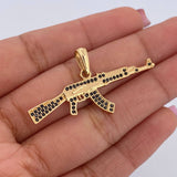 Pendant Rifle Weapon 3.25gr / 4.4cm / Black Zircons 18K Yellow Gold &