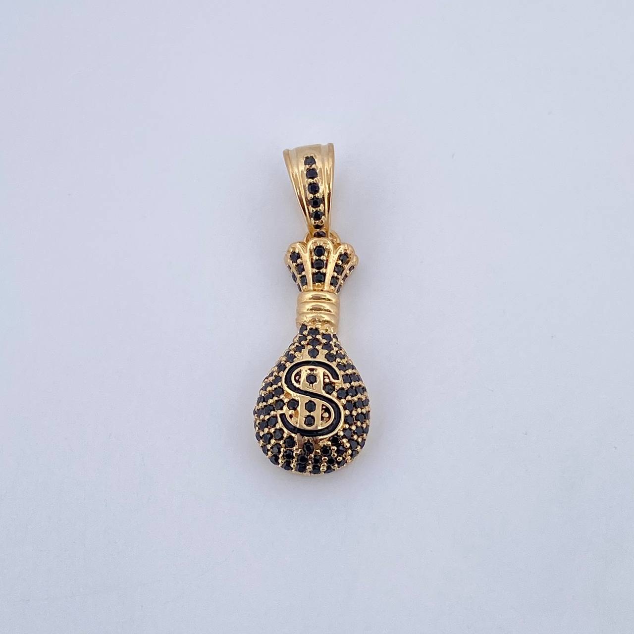 Pendant Money Bag 3.8gr / 3cm / Black Zircons 18K Yellow Gold &