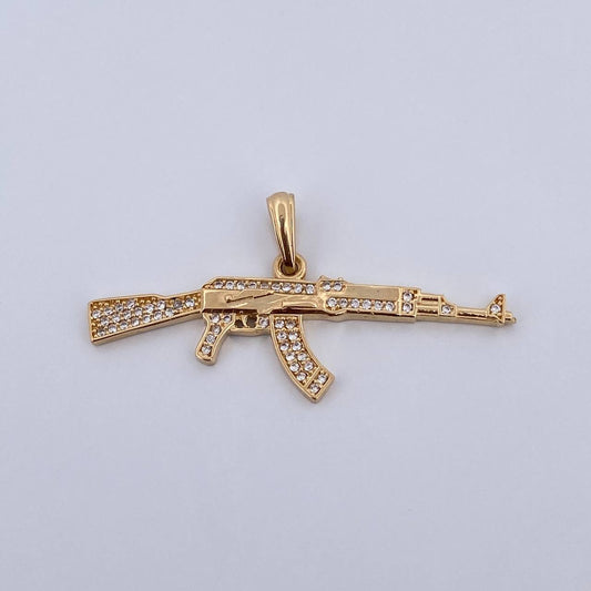 Pendant Rifle Weapon 3.7gr / 4.4cm / White Zircons 18K Yellow Gold &