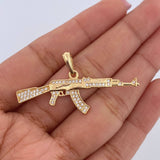 Pendant Rifle Weapon 3.7gr / 4.4cm / White Zircons 18K Yellow Gold &