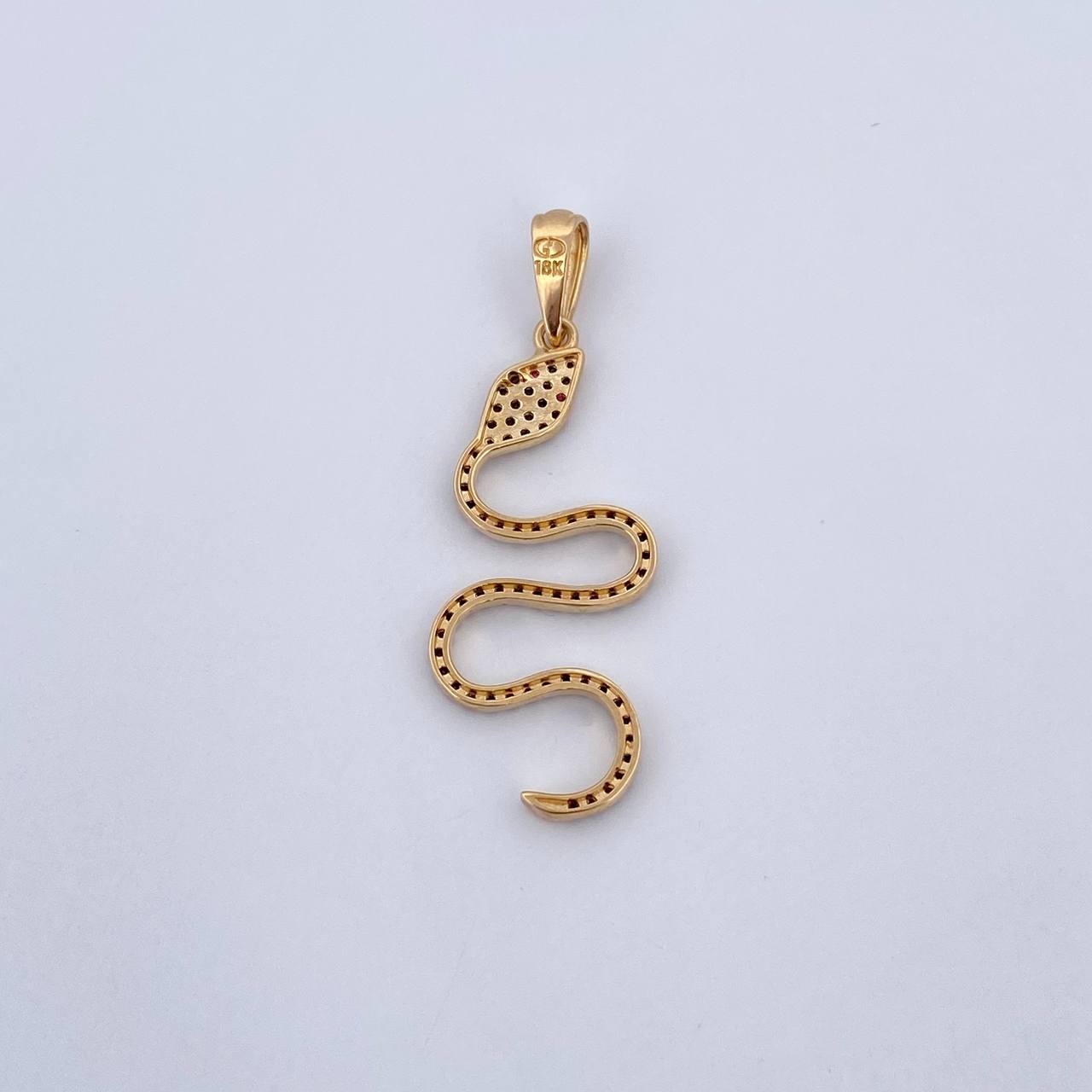 Pendant Snake 1.85gr / 3.8cm / Fuchsia Black Zircons 18K Yellow Gold &