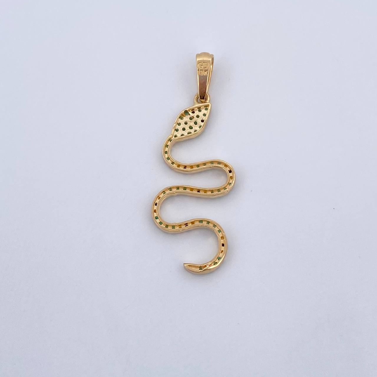 Pendant Snake 1.9gr / 3.8cm / Green Black Yellow Zircons 18K Yellow Gold &