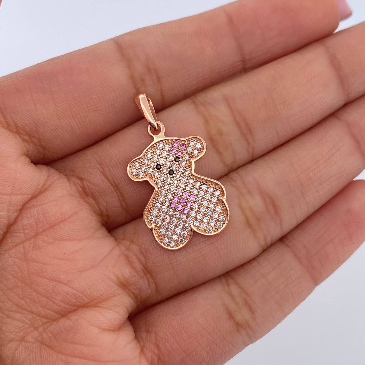 Pendant Bear Ts 2.05gr / 2.7cm / Pink Black White Zircons 18K Rose Gold &