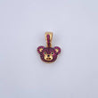 Pendant Bear Face 2.6gr / 2cm / Fuchsia Black Zircons 18K Yellow Gold &