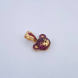 Pendant Bear Face 2.6gr / 2cm / Fuchsia Black Zircons 18K Yellow Gold &