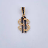 Dije Signo Dólar 3.7gr / 3.3cm / Circones Negros Blancos Dos Oros Negro Amarillo 18K &