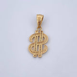 Dije Signo Dólar 3.7gr / 3.3cm / Circones Negros Blancos Dos Oros Negro Amarillo 18K &