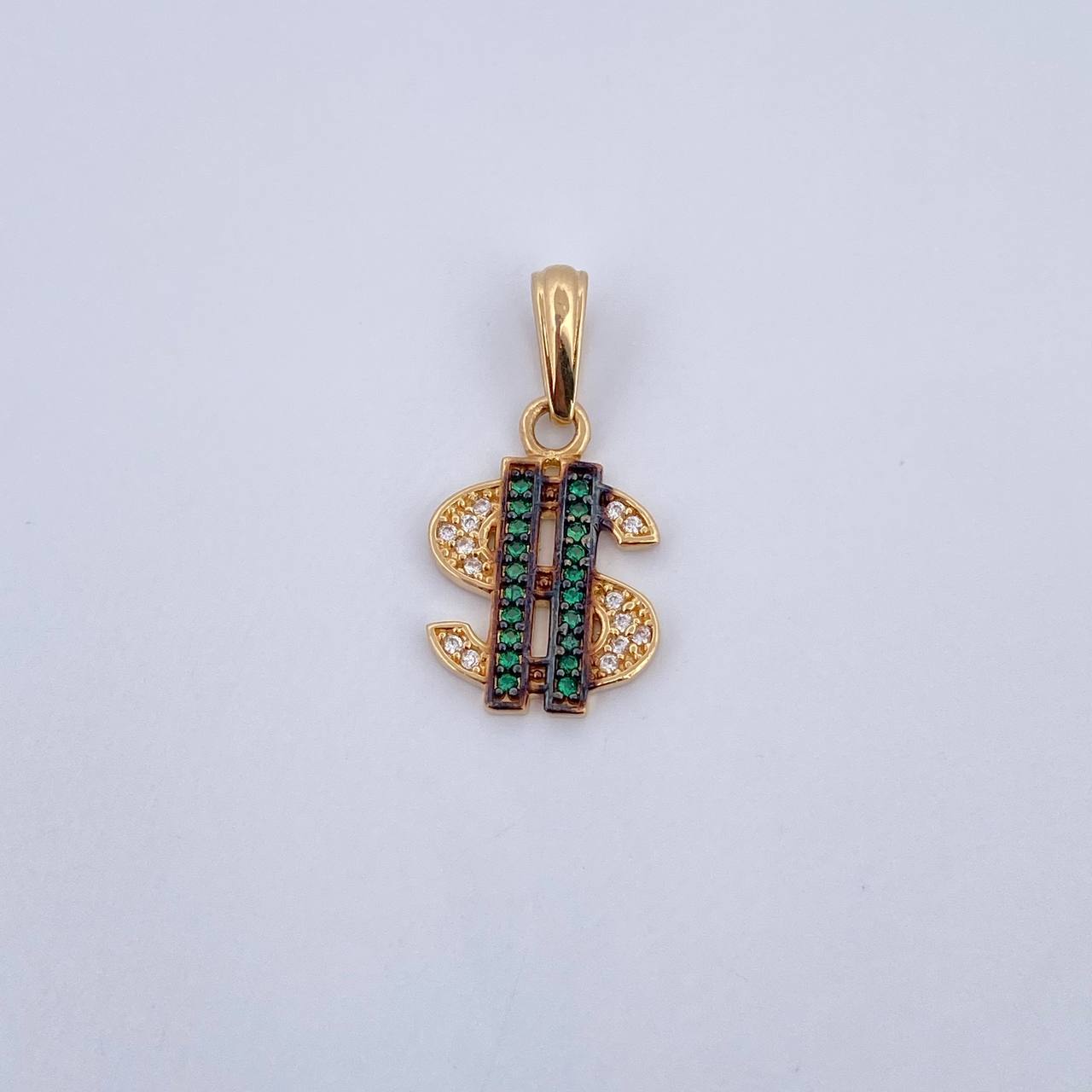 Dije Signo Dólar 1.8gr / 2.3cm / Circones Verdes Blancos Dos Oros Negro Amarillo 18K &