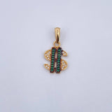 Dije Signo Dólar 1.8gr / 2.3cm / Circones Verdes Blancos Dos Oros Negro Amarillo 18K &
