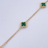 Tobillera Espiga Trebol  5.2gr / 23.2cm-24.4cm / 1.3mm Malaquita Verde Oro Amarillo 18K &