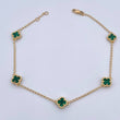 Tobillera Espiga Trebol  5.2gr / 23.2cm-24.4cm / 1.3mm Malaquita Verde Oro Amarillo 18K &