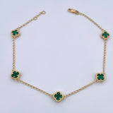 Tobillera Espiga Trebol  5.2gr / 23.2cm-24.4cm / 1.3mm Malaquita Verde Oro Amarillo 18K &