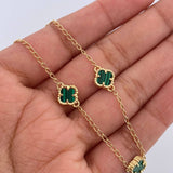 Tobillera Espiga Trebol  5.2gr / 23.2cm-24.4cm / 1.3mm Malaquita Verde Oro Amarillo 18K &