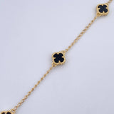 Tobillera Espiga Trebol 5.35gr / 23.1cm-24.4cm / 1.3mm Onix Negro Oro Amarillo 18K &