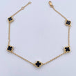 Tobillera Espiga Trebol 5.35gr / 23.1cm-24.4cm / 1.3mm Onix Negro Oro Amarillo 18K &