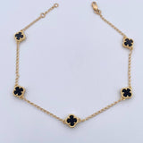 Tobillera Espiga Trebol 5.35gr / 23.1cm-24.4cm / 1.3mm Onix Negro Oro Amarillo 18K &