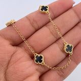 Tobillera Espiga Trebol 5.35gr / 23.1cm-24.4cm / 1.3mm Onix Negro Oro Amarillo 18K &