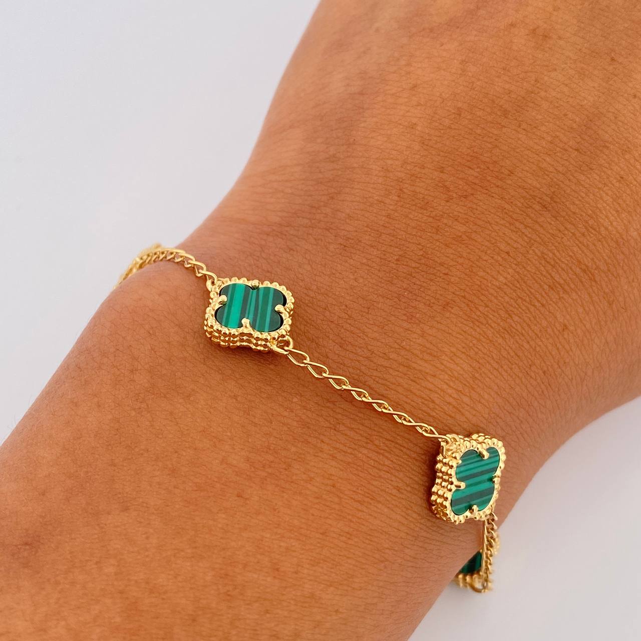 Bracelet Spike Clover 6.5gr / 19.1cm / 1.4mm Green Malachite 18K Yellow Gold &