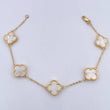 Pulso Aro Seguido Trebol 8.2gr / 17.4cm-19.5cm / 1.6mm Nacar Blanco Oro Amarillo 18K &