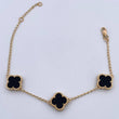 Pulso Espiga Trebol 5.7gr / 17.4cm-19.7cm / 1.5mm Onix Negro Oro Amarillo 18K &