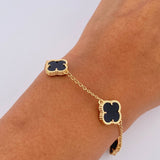 Pulso Espiga Trebol  5.45gr / 16cm-19.3cm / 1.4mm Onix Negro Oro Amarillo 18K &