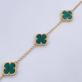 Pulso Espiga Trebol Gradual 5.65gr / 17.7cm-20cm / 1.4mm Malaquita Verde Oro Amarillo 18K $