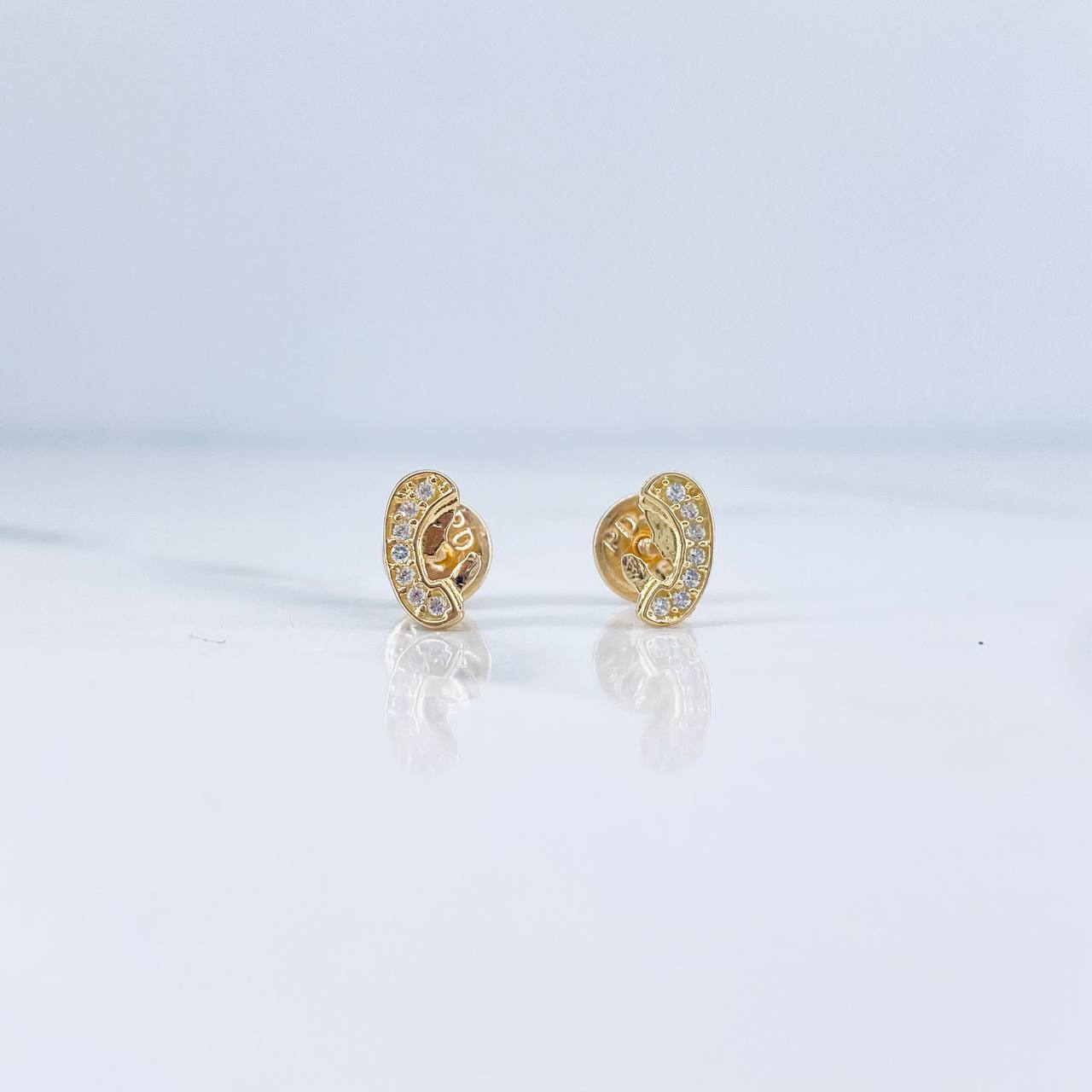 Stud Earrings Virgin Mary 0.7gr / White Zircons 18K Yellow Gold &