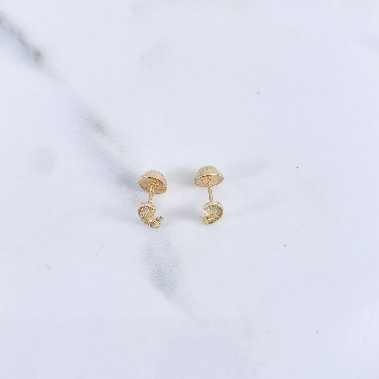 Stud Earrings Virgin Mary 0.7gr / White Zircons 18K Yellow Gold &