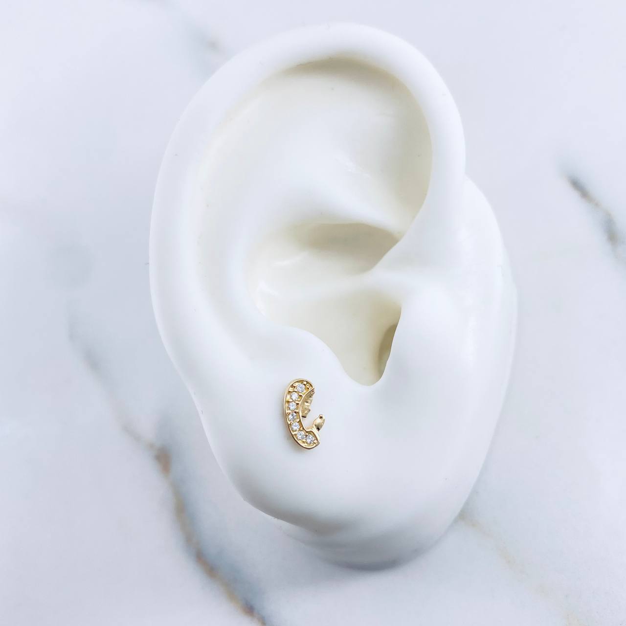 Stud Earrings Virgin Mary 0.7gr / White Zircons 18K Yellow Gold &