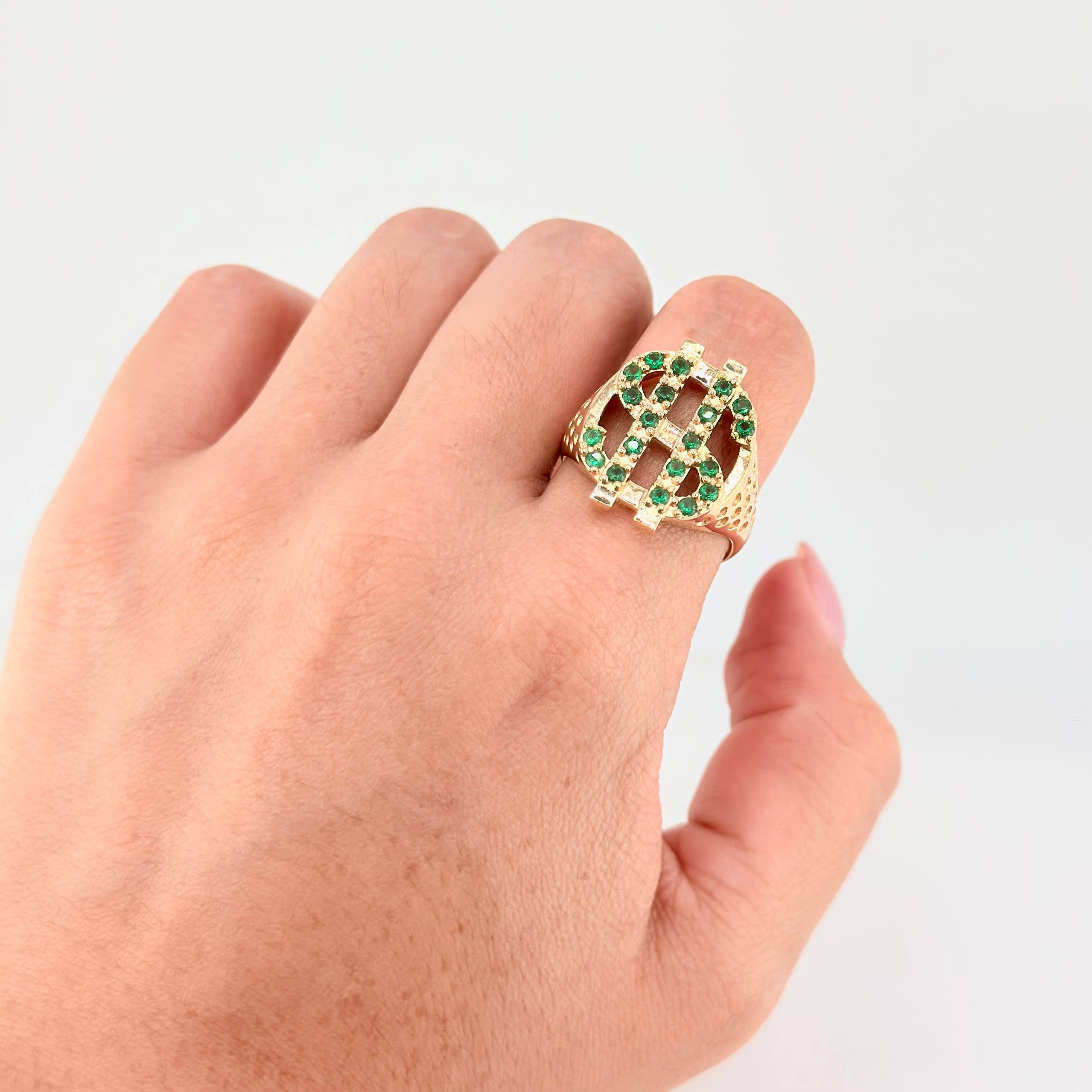 Anillo Signo Dólar Punteado 9gr / T10 / Oro Amarillo 18K ©