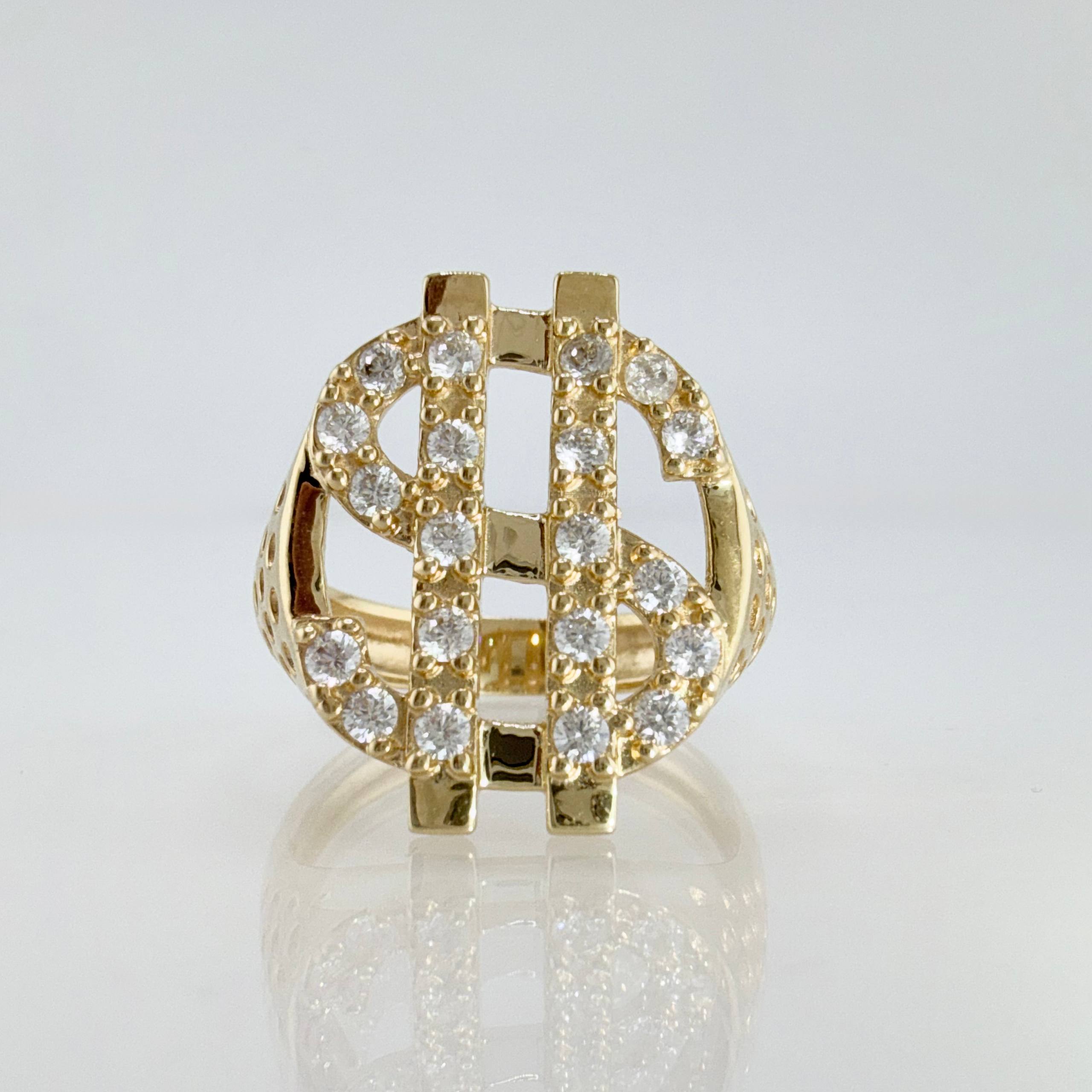 Anillo Signo Dólar Punteado 9.65gr / T10 1/4 / Oro Amarillo 18K ©