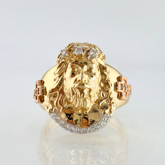 Anillo Rostro De Cristo 7.2gr / T9 / Dos Oros Amarillo Rosa 18K ©
