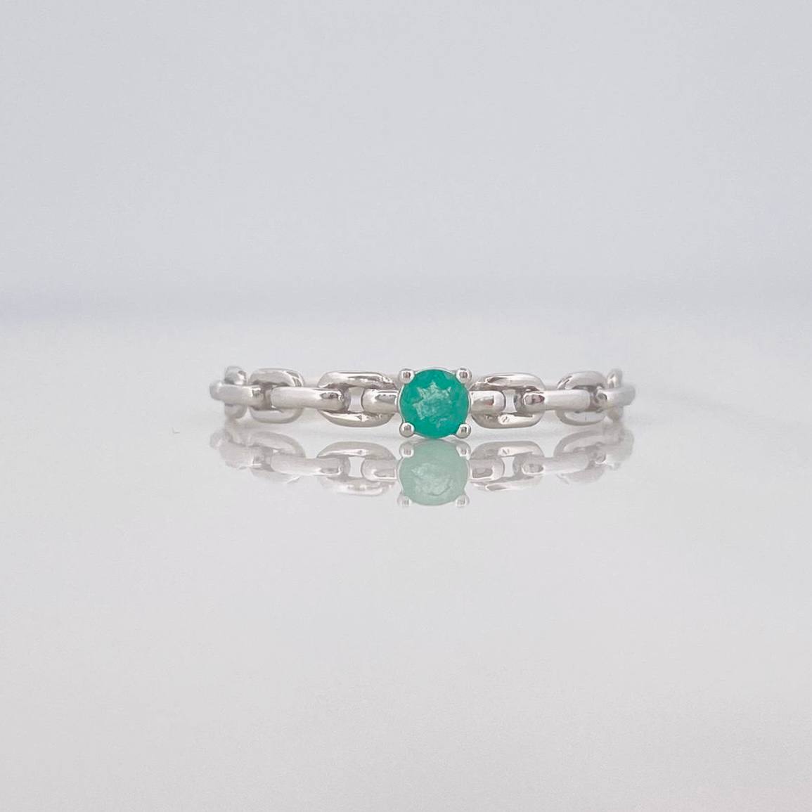 Emerald Solitaire Link Ring 12 Pts 0.65 g / T7 Silver 925