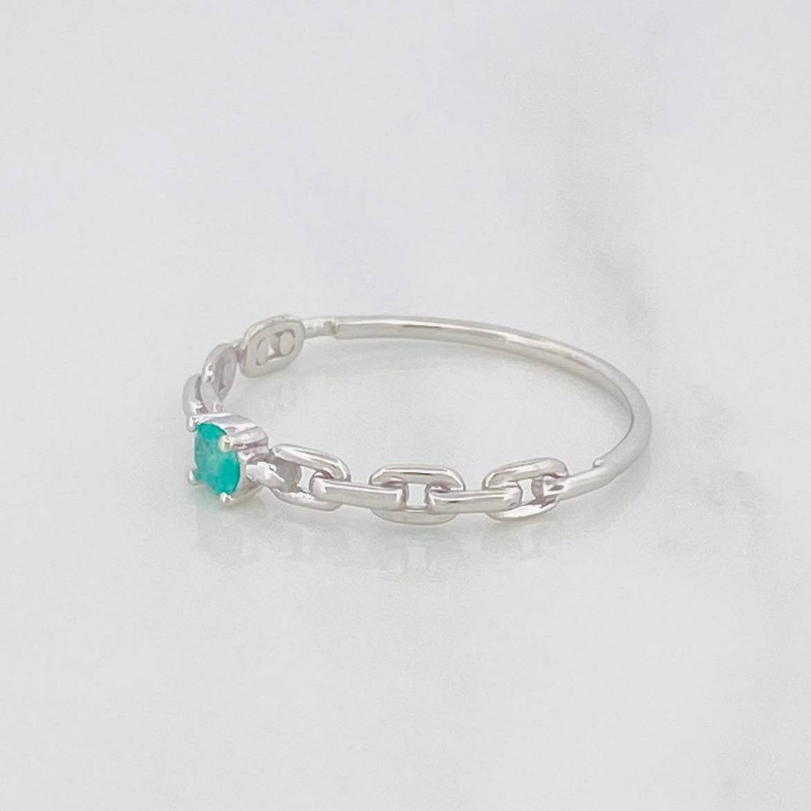 Anillo Solitario Eslabón Esmeralda 12 Pts 0.65 g / T6 1/2 Plata 925
