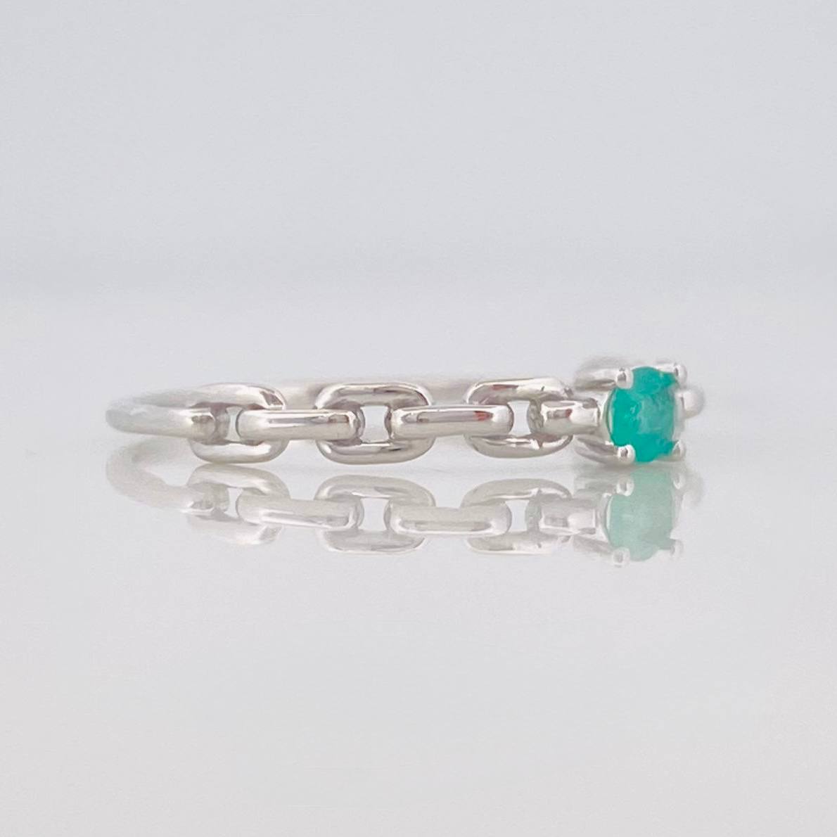 Emerald Solitaire Link Ring 12 Pts 0.65 g / T7 Silver 925