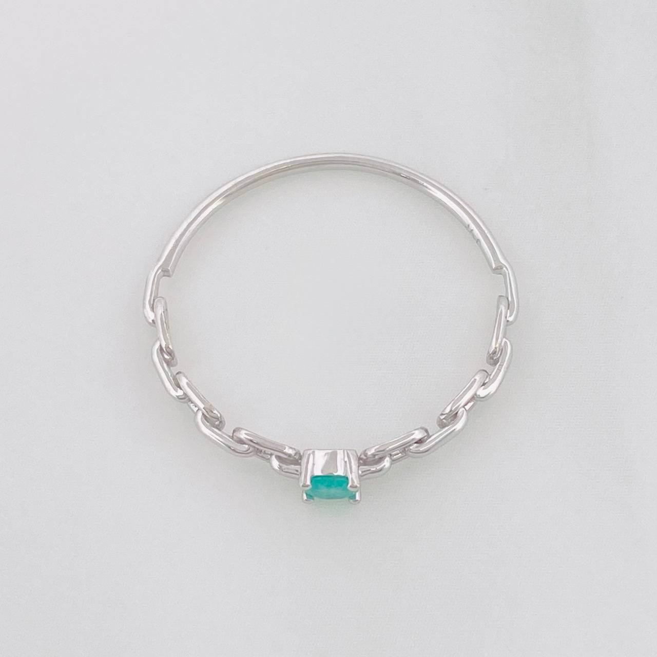 Emerald Solitaire Link Ring 12 Pts 0.65 g / T7 Silver 925