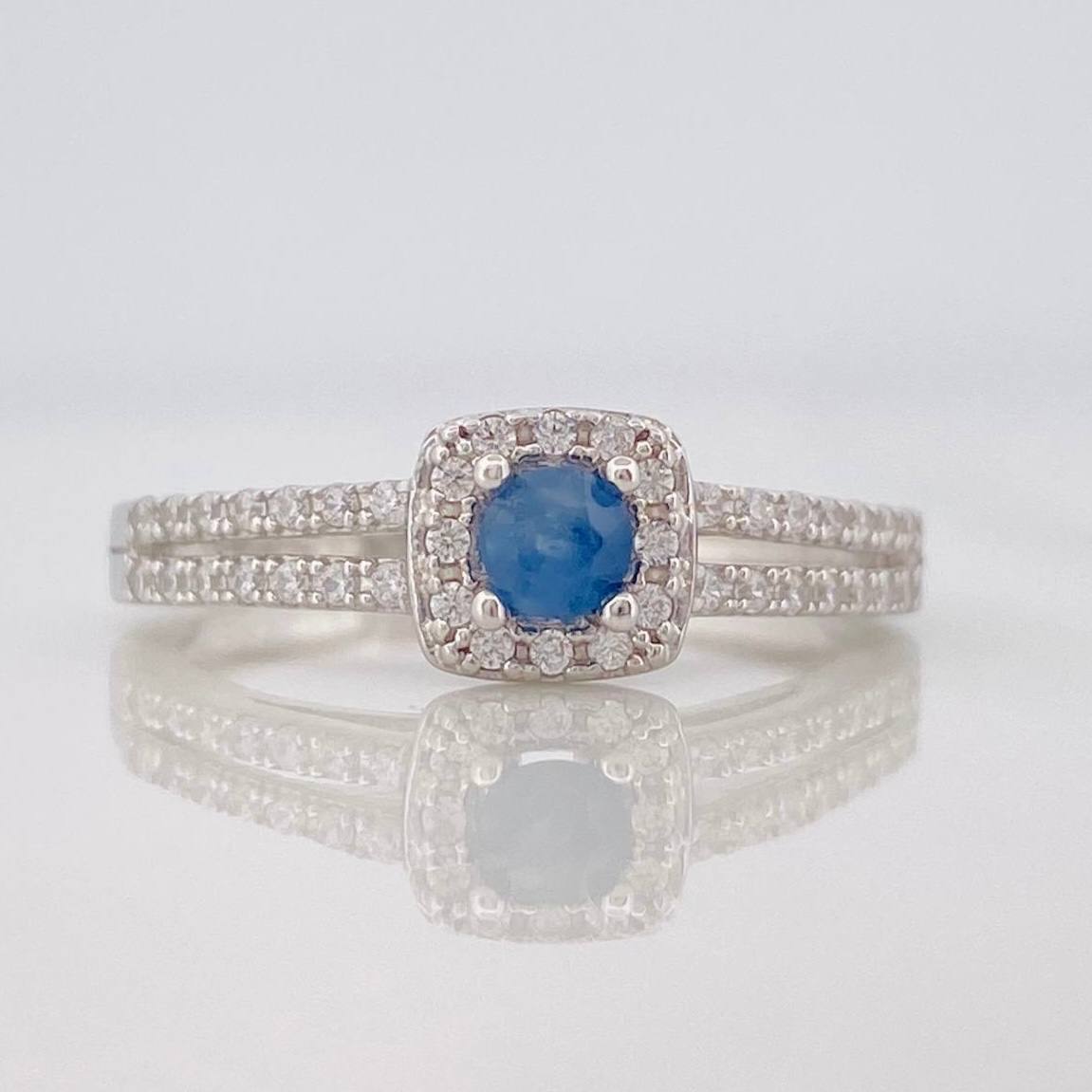 Square Halo Ring Sapphire 17 Pts 1.7 g / T6 3/4 Silver 925